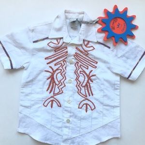 NWT Save the Queen Circus White Mixed Media Button Front Shirt Boys 4 4T Euro